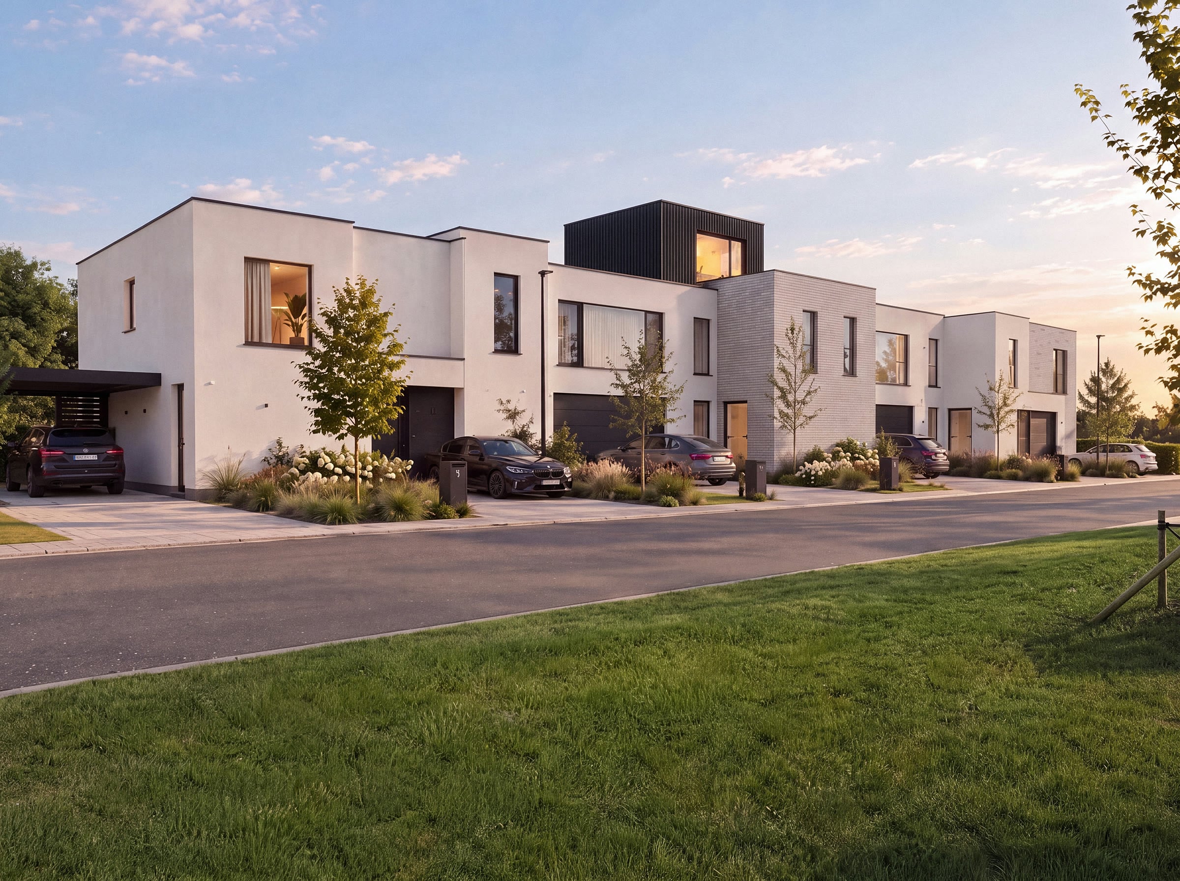 De zes nieuwbouwwoningen van Feys in de Korenbloemstraat in Waregem